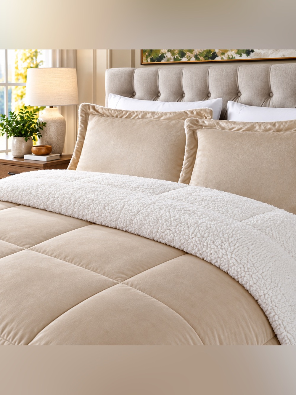 Swift Home King Camel Sherpa Reversible 3PC Comforter Set